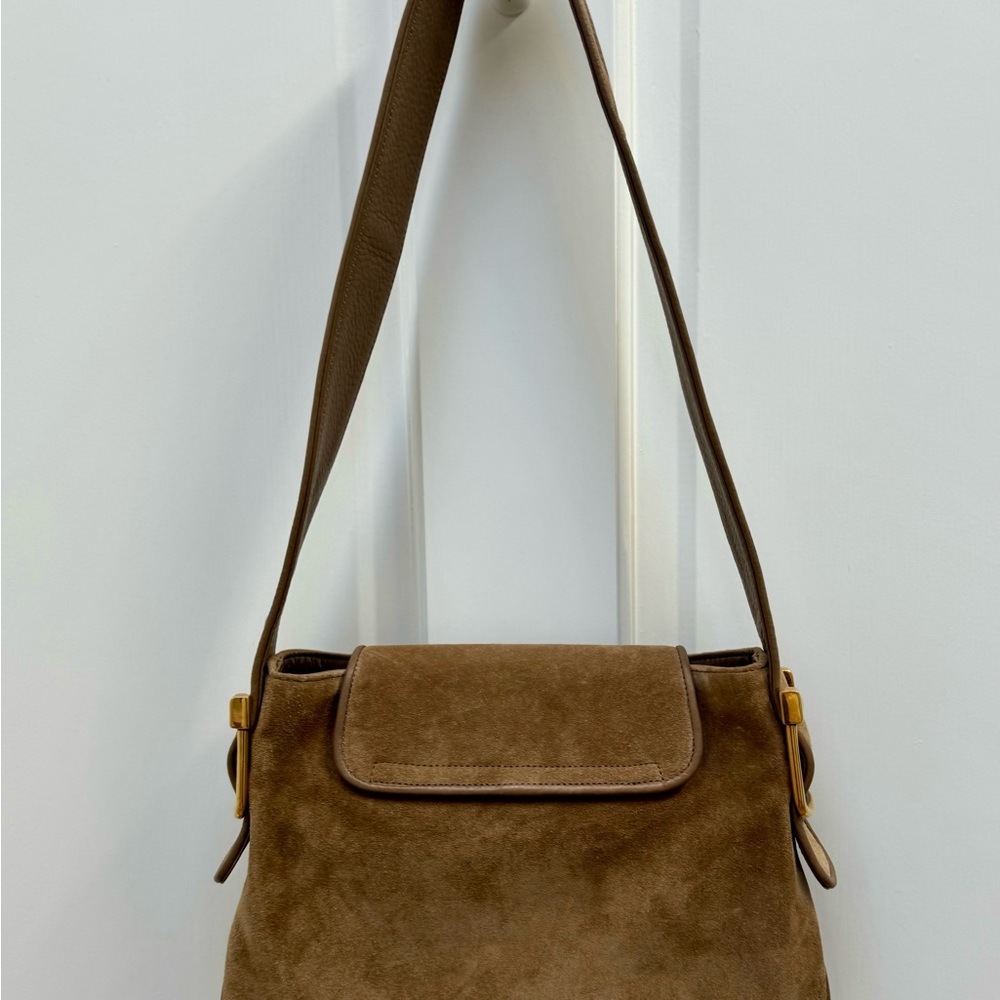 Gucci Taupe Suede Shoulder Bag with Gold Hardware - Picture 2 of 15